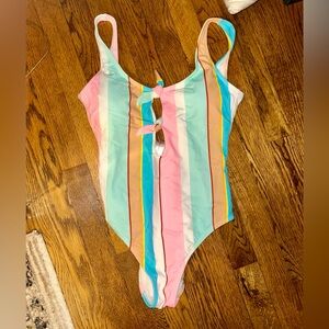 Retro Inspired Aqua & Pink Striped Swimsuit